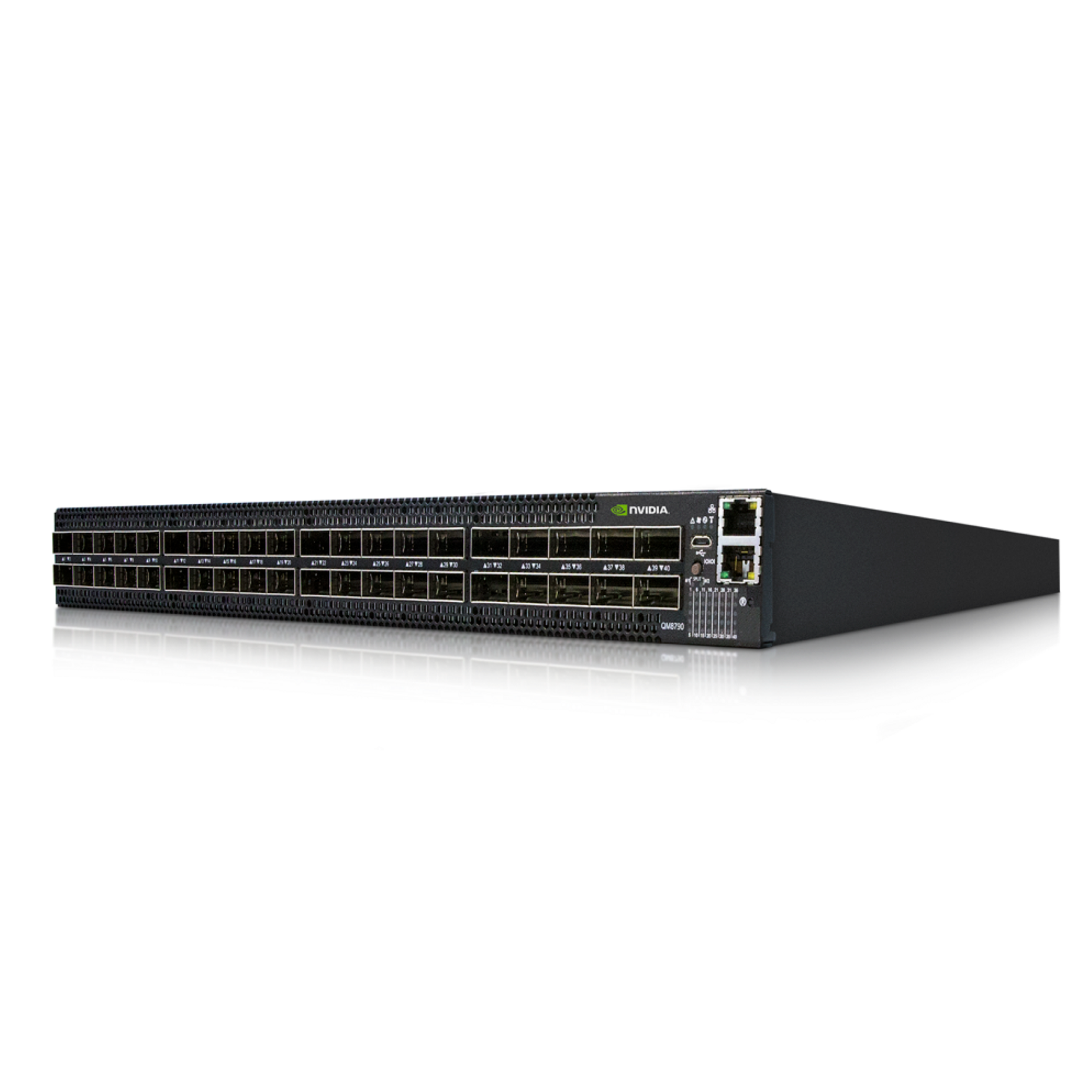 Коммутатор Infiniband MQM8700-HS2R NVIDIA Quantum 200Gb/s InfiniBand switch, 40 QSFP56 ports, two power supplies (AC), x86 dual core, standard depth, C2P airflow (front to back)